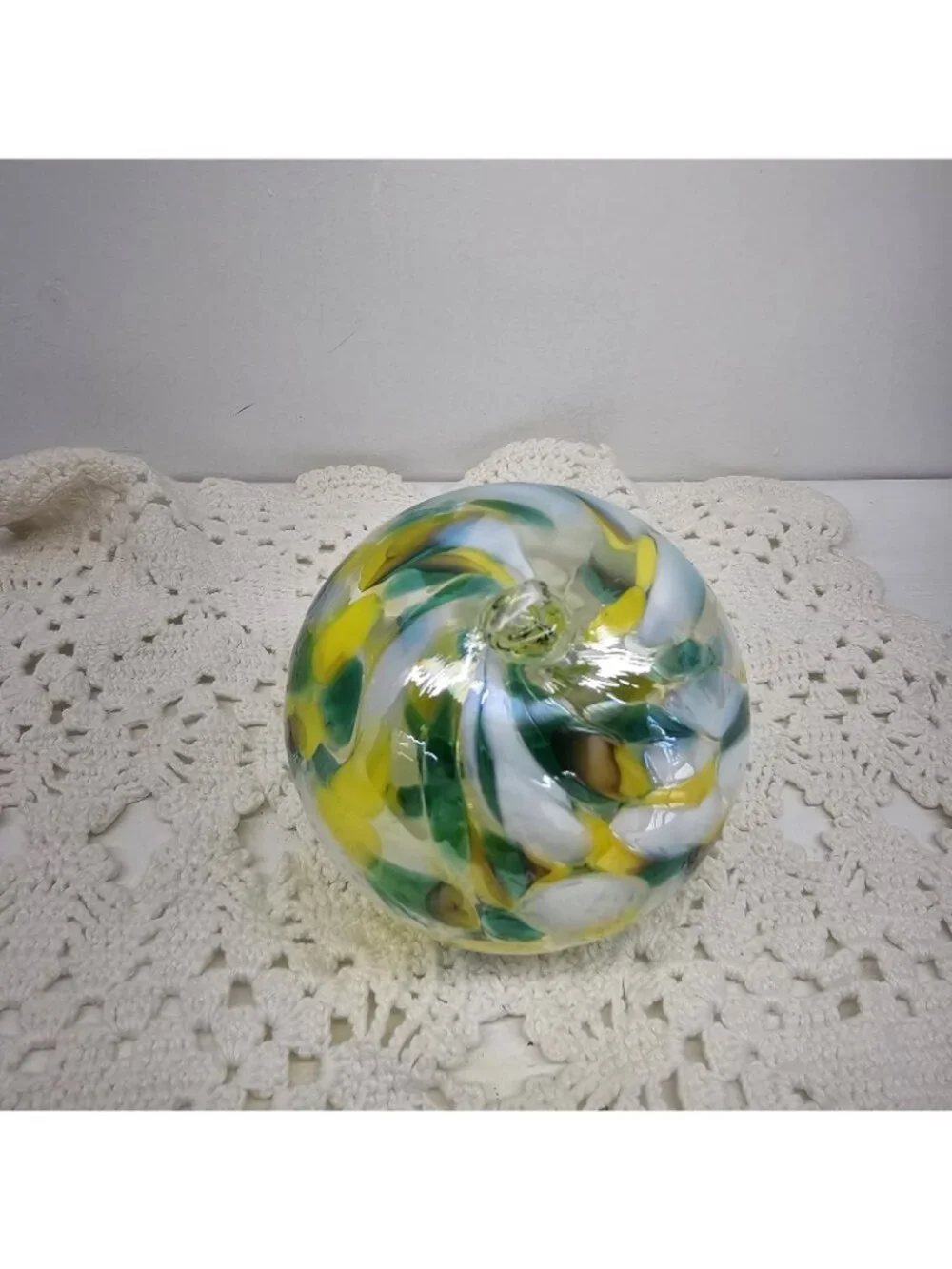 Huta Szkla Zorza Handmade Glass Christmas Ornament Poland Green Yellow White